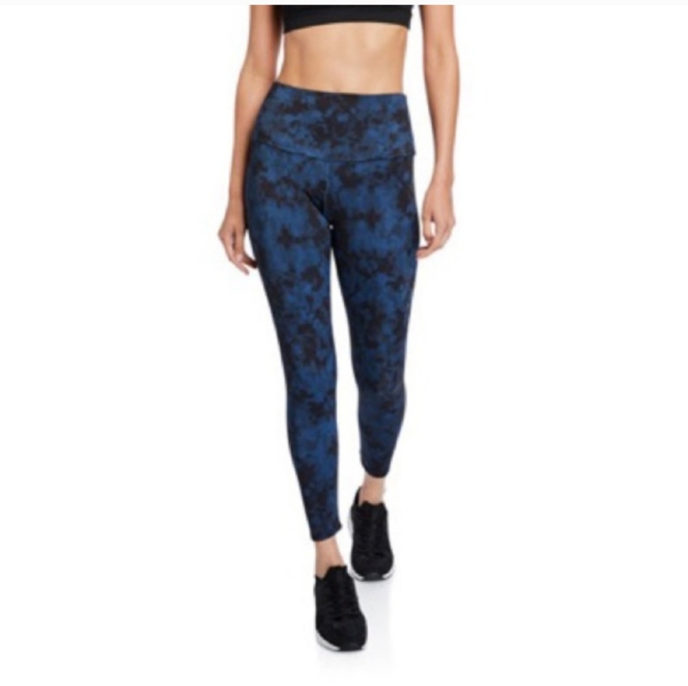 Onzie High Rise Midi Black Blue Tie Dye Leggings